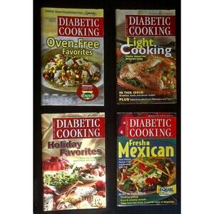 Lot Of 4 Diabetic Cooking Magazines Best Recipes 5x7 Color Illistrated. Clean!